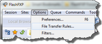 FlashFXP | Menu > Options > File Transfer Rules